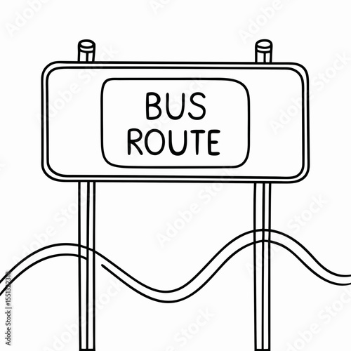 Digital bus sign displaying bus route information with black and white line design. Digital bus sign with simplistic illustration to use for education and graphic elements showing direction.
