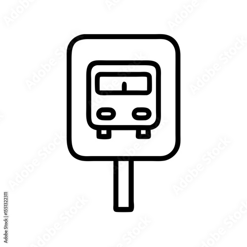 Digital bus sign with simple black line art on clear white background. Digital bus sign icon for transport and city guide. Digital bus sign, a contemporary graphic resource perfect for transportation,