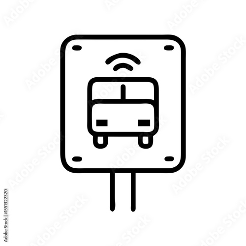 Digital bus sign features public transport indicator with wireless connection symbol. This digital bus sign illustrates a modern transportation with clear symbol, emphasizing connectivity.