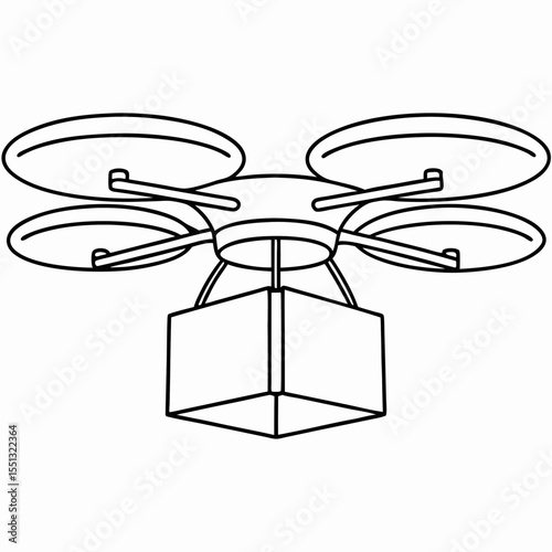 Drone delivery box in simple outline drawing shows logistics innovation. Drone delivery box offers modern solution in e-commerce, highlighting speed and efficiency in package handling.