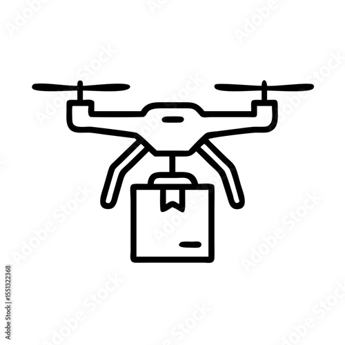 Drone delivery box icon with minimalist design showing aerial transport. Drone delivery box icon is great to illustrate modern logistics with parcel transportation.