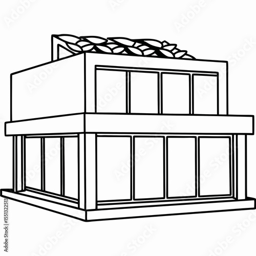 Modern green-building outline showing home with solar panels for energy efficiency, green-building.