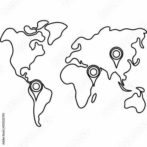 Map with sensors showing global locations. Outline map with sensors indicates locations across continents, showing pinpoint markers over South America, Africa, and Asia.