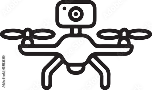 Black Outline Drone Icon with Camera Minimalist Quadcopter Symbol