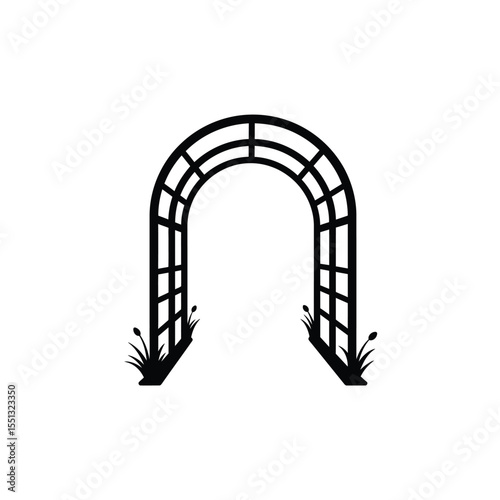 Black Silhouette Garden Archway Vector Icon White Background