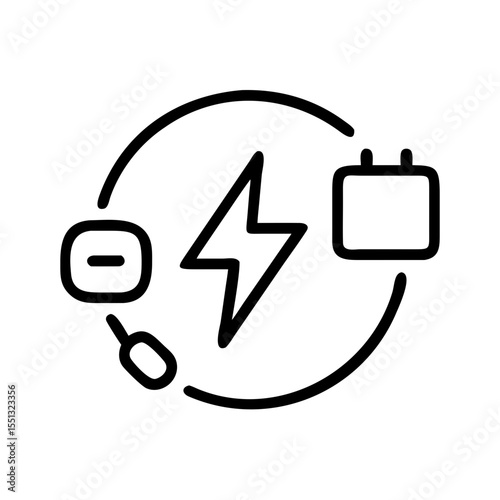 Power usage icon with lightning bolt and plug in circular design. This power usage icon illustrates energy with a modern line art style, showing an electrical plug and voltage symbol.