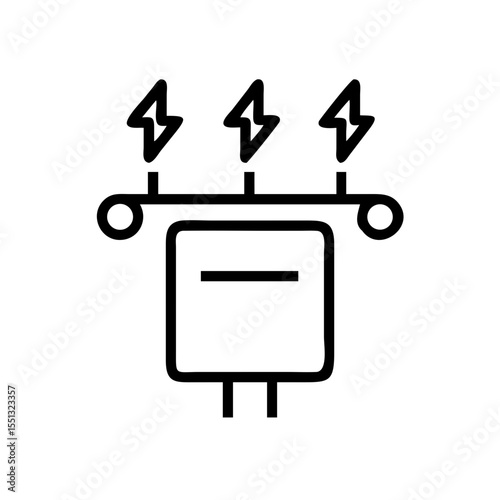 Power grid icon showcases electricity with transmission lines and distribution equipment, a modern representation of energy infrastructure. Power grid icon represents electricity, power,