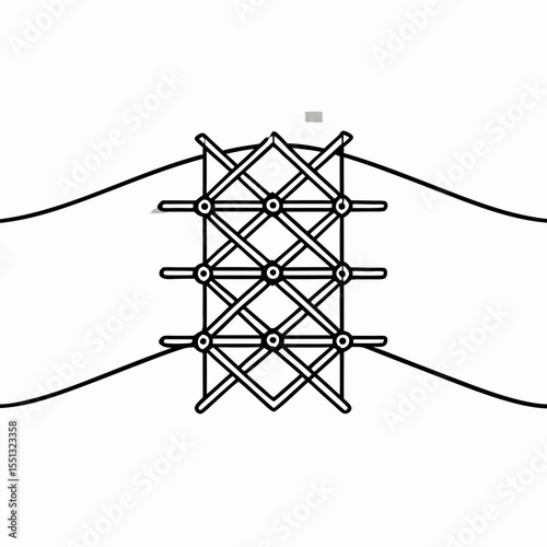 Power grid icon displaying electrical transmission lines and lattice tower. Power grid icon illustrates high voltage electricity and sustainable energy infrastructure.