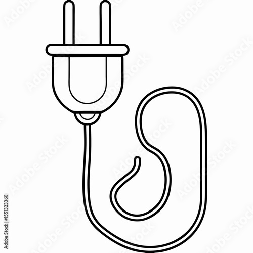 Power usage icon depicting an electrical plug with cable in outline style. Power usage icon is presented with simple design, illustrating energy consumption.