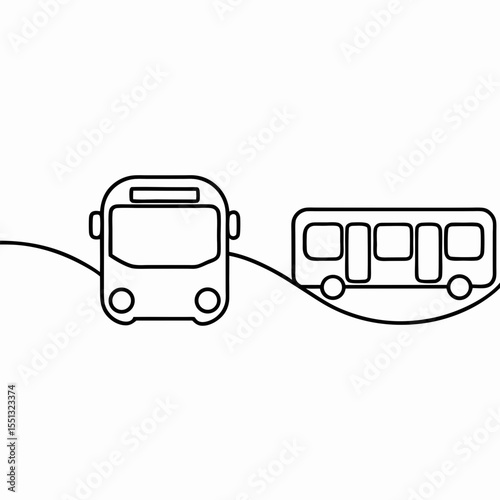 Public transport app showing bus line, vehicle icon. Public transport app displays simple design, front view of vehicle and side view of transport icon with wavy line.