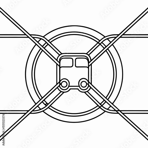 Public transport app design features a stylized bus icon within a circle. Public transport app displays simplistic transportation symbol with line art.