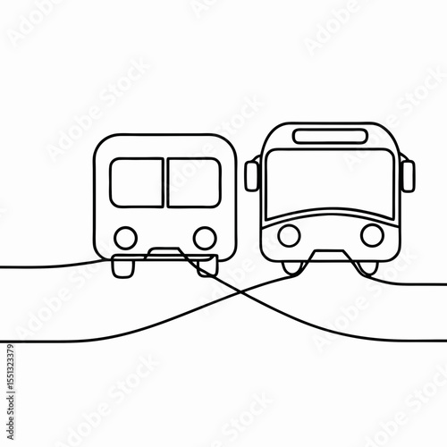 Public transport app design featuring two buses in linear style, minimalistic transportation and connected journey.