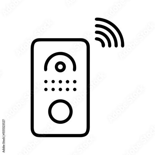 Smart intercom design with a modern black line drawing on white background, smart intercom system concept displayed. Simple smart intercom style device provides communication and security.