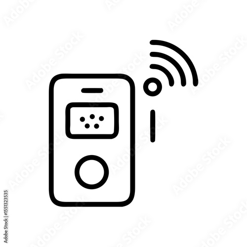 Smart intercom system outlines device featuring wireless connection. Smart intercom setup includes minimalist design and simple elements, making it modern and user friendly.