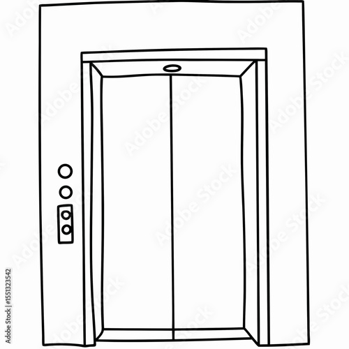 Simple smart elevator illustration showcases door and control panel in monotone, clean style. Smart elevator outline enhances architecture drawing.