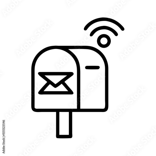 Smart mailbox design in simple outline style, showcasing internet connectivity and mail delivery. Smart mailbox for modern living indicates seamless mail management and security.