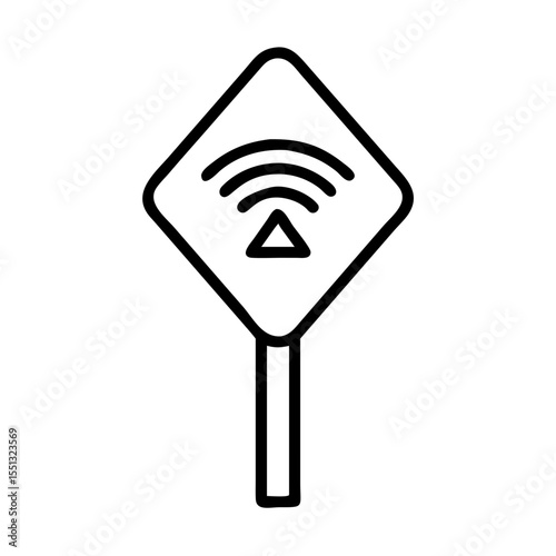 Smart road sign showcases wireless connectivity and automation. A smart road sign illustration on white signals intelligent traffic systems. Smart road sign is part of future transport design,