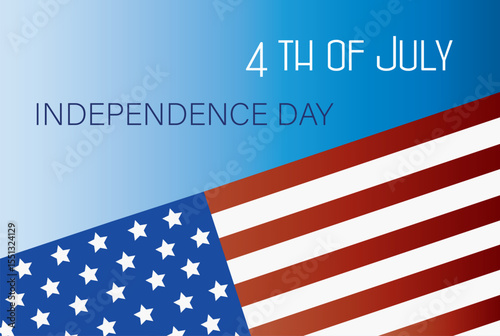 American flag with bold inscription Independence Day, July 4th. Patriotic design celebrating USA national holiday. Perfect for banners, posters, and festive event visuals. Flat vector style.