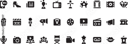 Presentation and Meeting Vector Icons – Screen, Projector, Planning, Chart, Conference, Business Outline Set


