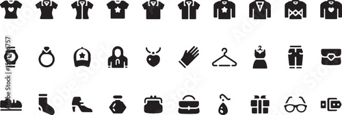 T-Shirt and Hoodie Icon Set, Clothing Fashion Vector, Outfit Symbol, Apparel Design, Casual Wear, E-Commerce Illustration