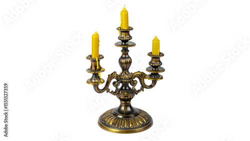 Antique golden candelabra with lit candles
