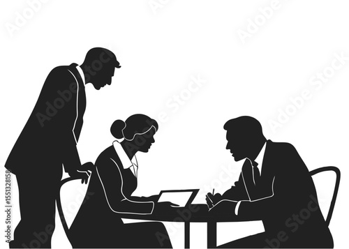 Business Meeting Silhouettes – Ultra-Detailed Brainstorming Scene at Conference Table