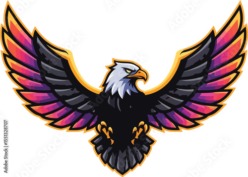 Majestic Eagle Spreading Wings in Pixel Art Style Against Dark Background