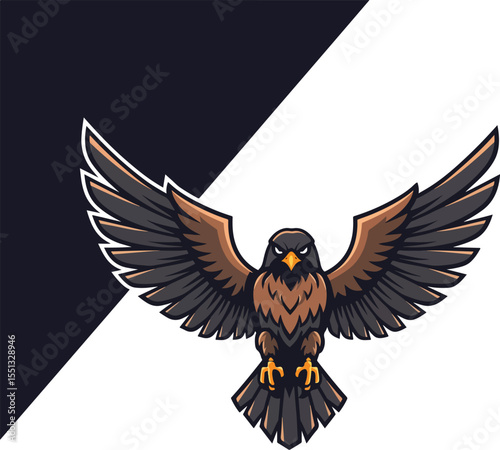 Majestic Fiery Eagle Spreading Wings Under Lightning Bolts Symbol