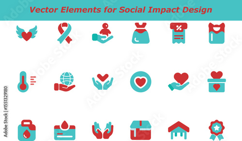 Social Impact Design Vector Icons for Charity, Donation, and Giving