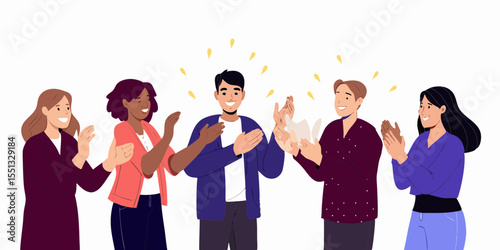 Diverse group of people clapping hands applauding expressing appreciation celebrating success and showing support in a flat vector