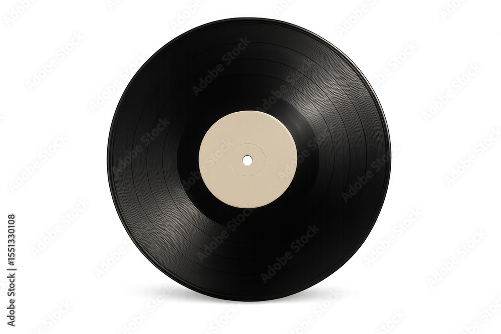 Obraz premium Black vinyl record with blank label on transparent background