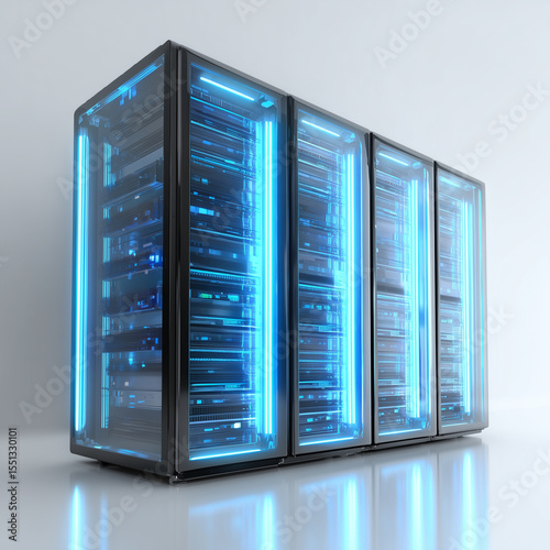 Modern Server Rack with Clean Glass Panels