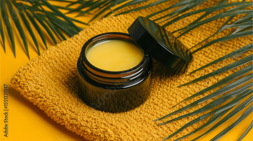 Open Skincare Container with Rich Yellow Cream