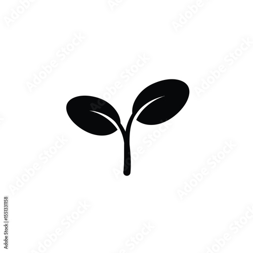 Black Silhouette Sprout Vector Icon White Background