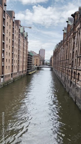 Hamburg Speicherstadt Canal and Warehouses