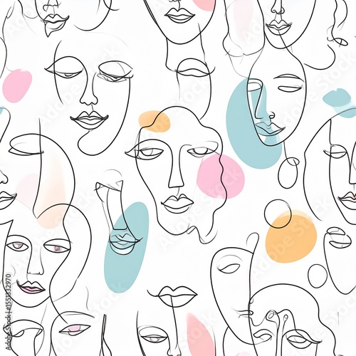 Tileable Pattern of Abstract Retro Faces with Mixed Emotions and Melting Shapes
