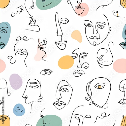 Tileable Pattern of Abstract Retro Faces with Mixed Emotions and Melting Shapes