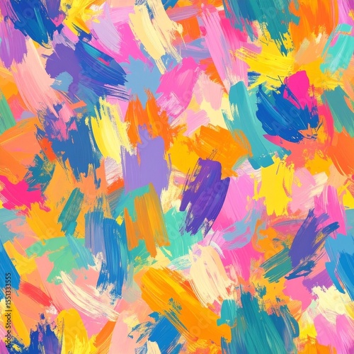 Seamless Expressionist Pattern with Brush Strokes of Raw Emotion and Soft Color Splashes
