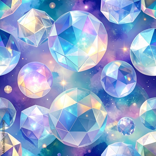 Seamless Pattern of Surreal Dream Fragments with Floating Glass Orbs and Soft Light Leaks