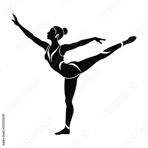 Elegant silhouette of a ballet dancer in a graceful pose on a white background