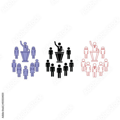 Public Speaker and Audience Icons Set Art & Illustration