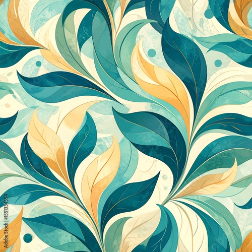Tileable Foliage Pattern with Curling and Melting Leaves in Gentle Surreal Style