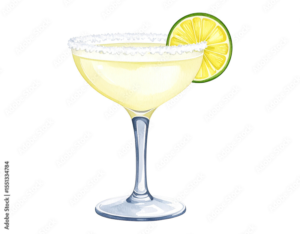 custom made wallpaper toronto digitalWatercolor illustration of a classic Margarita cocktail with lime. Cocktail drink watercolor illustration on transparent background.