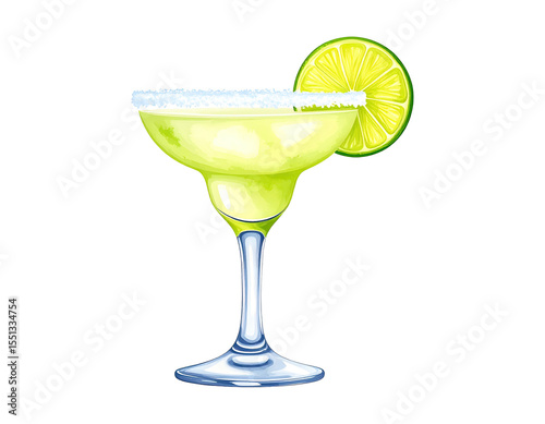 Wallpaper Mural Watercolor illustration of a classic Margarita cocktail with lime. Cocktail drink watercolor illustration on transparent background. Torontodigital.ca