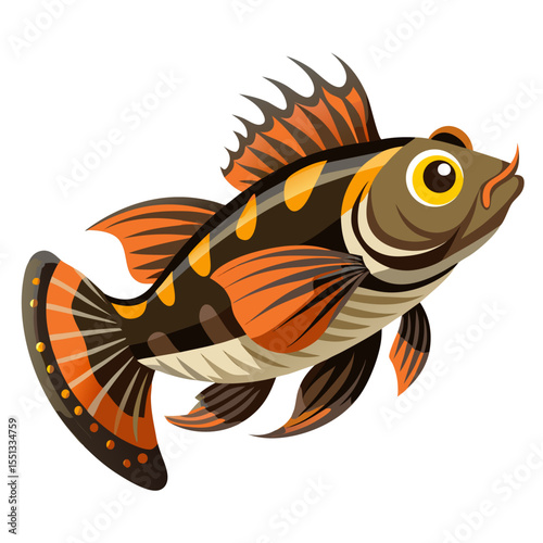 Stylized Mottled Sculpin Fish Vector Illustration Isolated