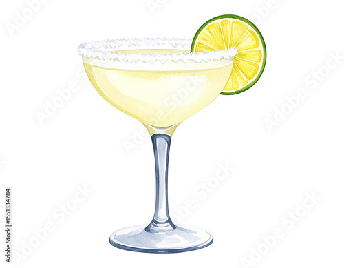 Wallpaper Mural Watercolor illustration of a classic Margarita cocktail with lime. Cocktail drink watercolor illustration on transparent background. Torontodigital.ca
