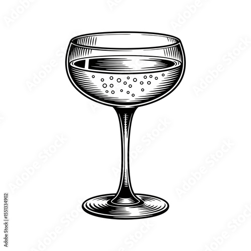Vintage champagne coupe glass with bubbles vector illustration
