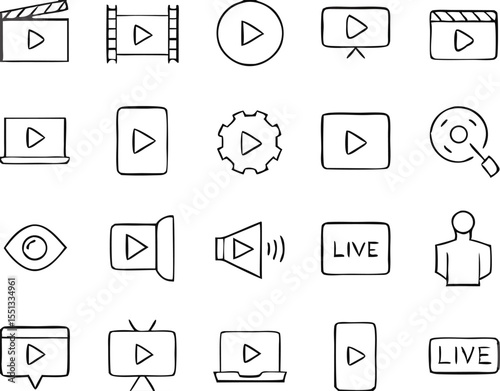 Cinema and movie icon set. with icon film roll, film strip, camera, clapperboard, reel, ticket. Movie and cinema icons. Movie Making and Video Editing, video production icon solid icon collection.