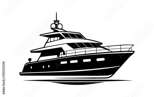 Luxury yacht illustration side view nautical vehicle silhouette vector illustration