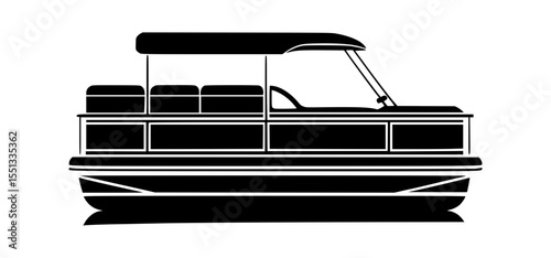Pontoon boat silhouette recreation leisure watercraft travel vector illustration